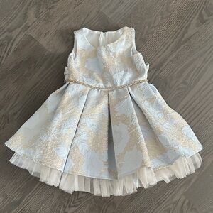 Sweet Kids inc Elegant Blue and Gold jacquard short party dress size 2t